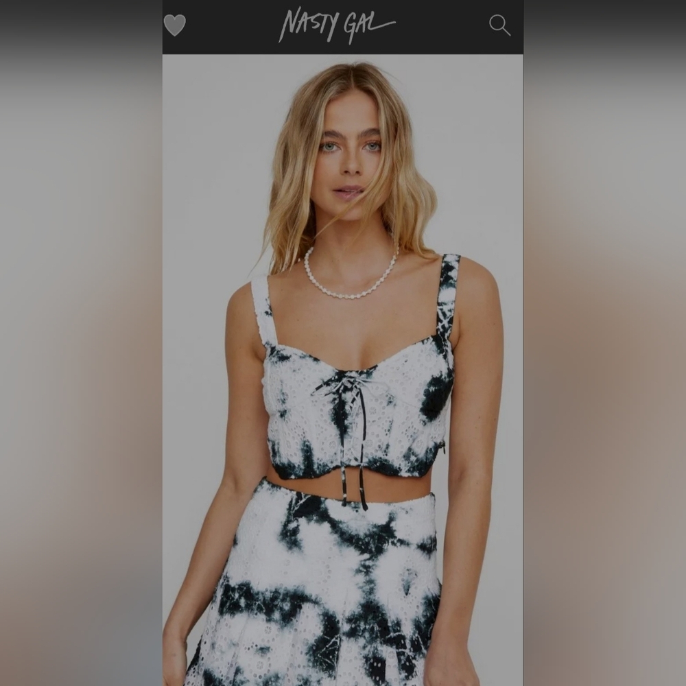 Nasty Gal Tie Dye Printed Lace Up Broderie Flattering Corset Fit Top